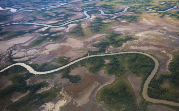 This image is of the Adelaide River Delta taken from a light aircraft over the Top End region of the Northern Territory, Australia.