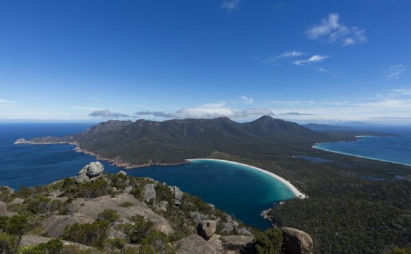 This image of the Freycinet Peninsula and Wineglass Bay was taken from Mt Amos in the Freycinet National Park on the east coast of Tasmania in Australia.