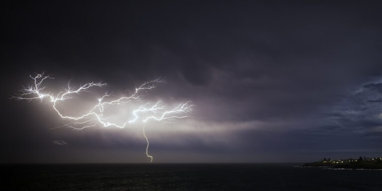 Lightening burst over the sea off the coast of Kiama