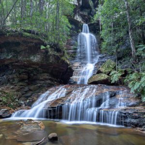 Empress Falls is one of the iconic waterfalls in the Valley of the Waters in the Blue Mountains National Park, in New South Wales, Australia. It is the first large waterfall as you descend along this walk, sitting above Sylvia Falls. It is very popular with canyoners when the weather conditions are suitable.